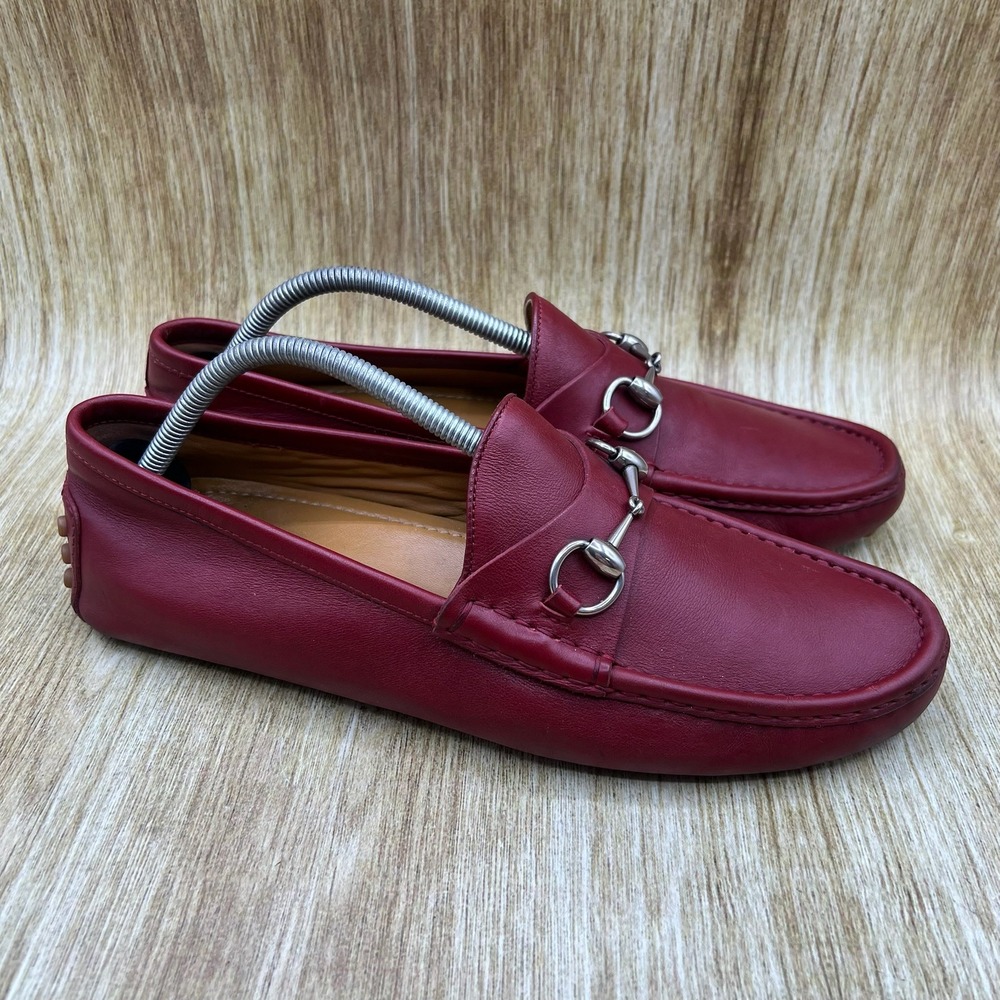 Gucci Horsebit Driving Loafer Men's Size 9.5 Red Leather Pebbled Sole 236936
